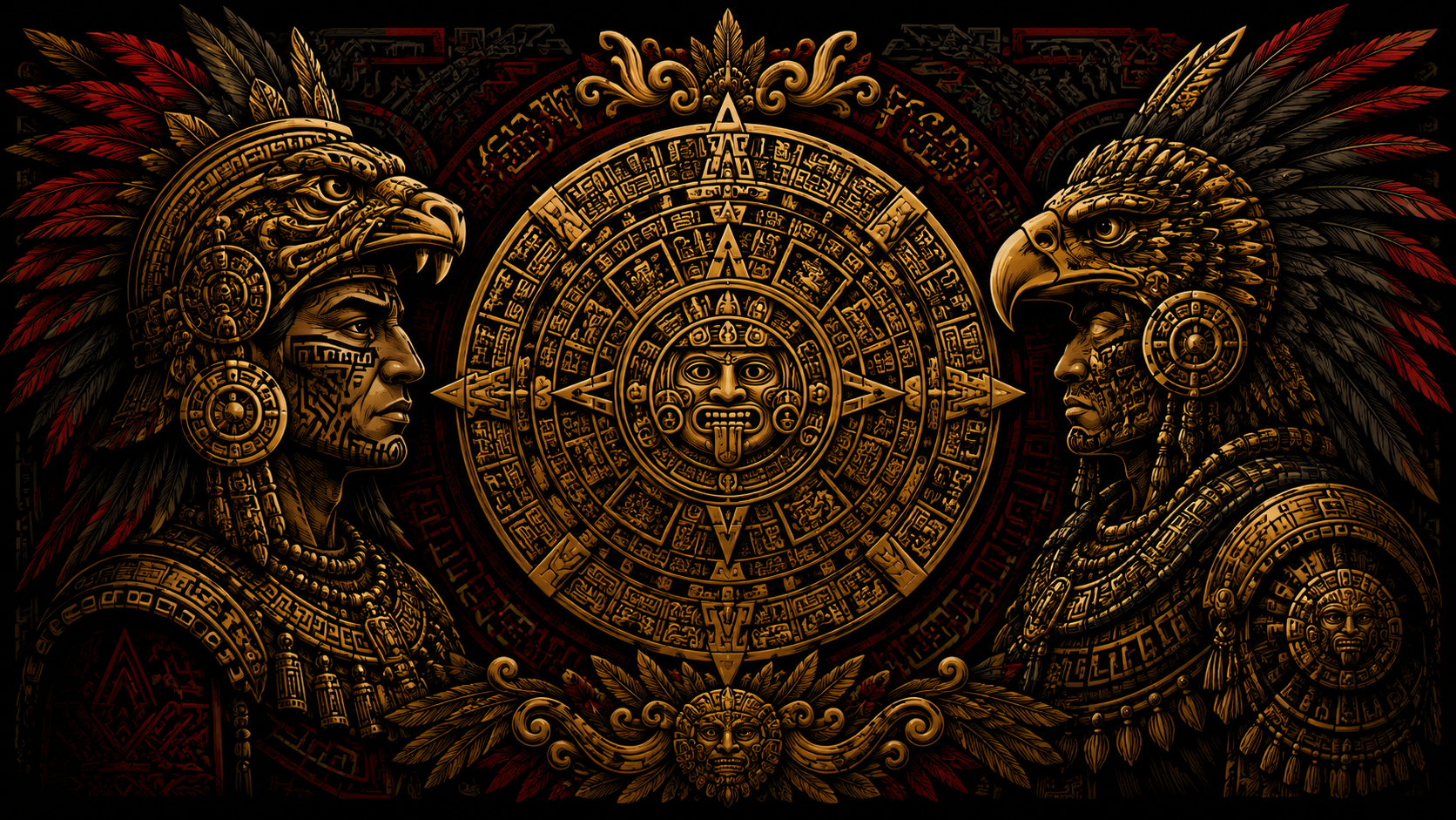 Aztec inspired hero artwork for Los Vatos Locos Art Co.